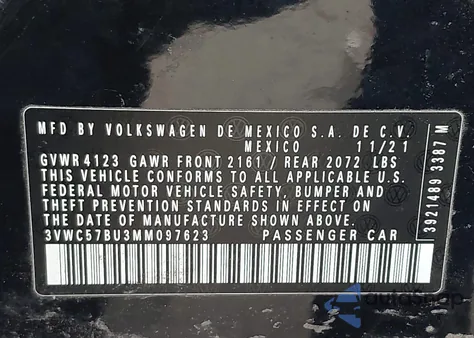 2021 Volkswagen Jetta 1.4T R-Line/1.4T S/1.4T Se из США, поврежденный, VIN 3VWC57BU3MM097623